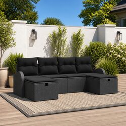 Modular 6 Piece Outdoor Garden Sofa Set in Black