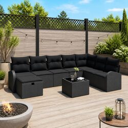 9-Piece Modular Black Outdoor Garden Sofa Set with Storage