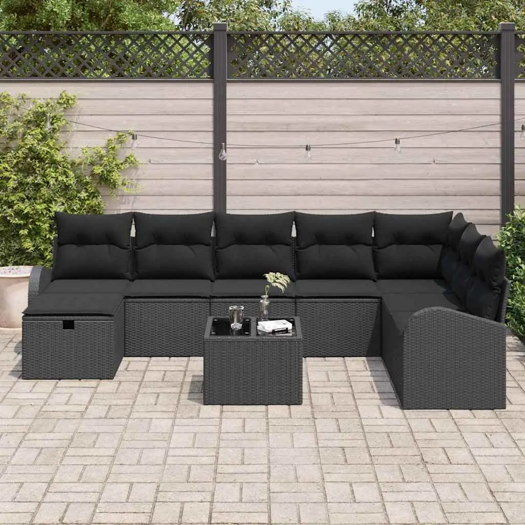 9-Piece Modular Black Outdoor Garden Sofa Set with Storage