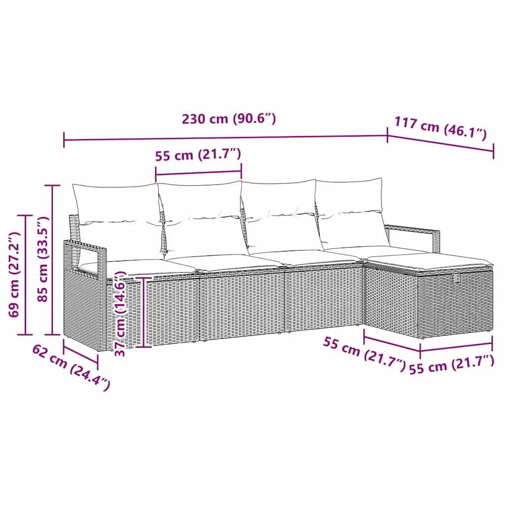 5-Piece Grey Modular Garden Sofa Set