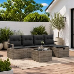 Stylish 6-Piece Grey Poly Rattan Modular Outdoor Sofa Set