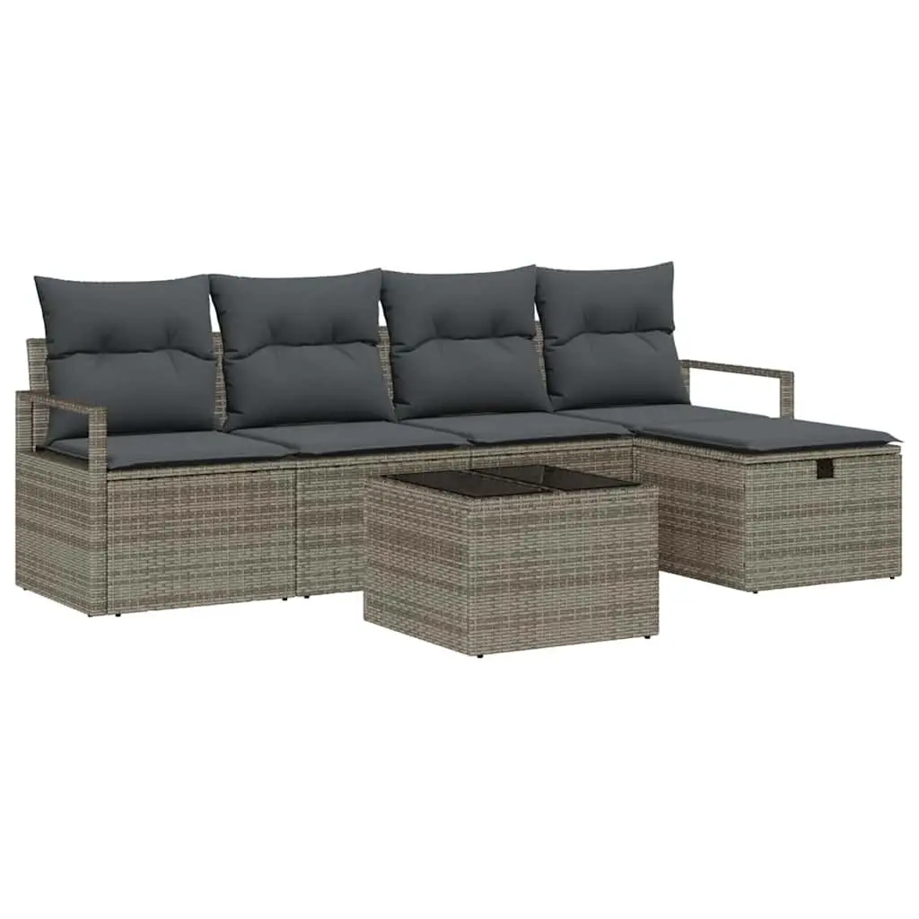 6-Piece Grey Poly Rattan Modular Outdoor Sofa Set