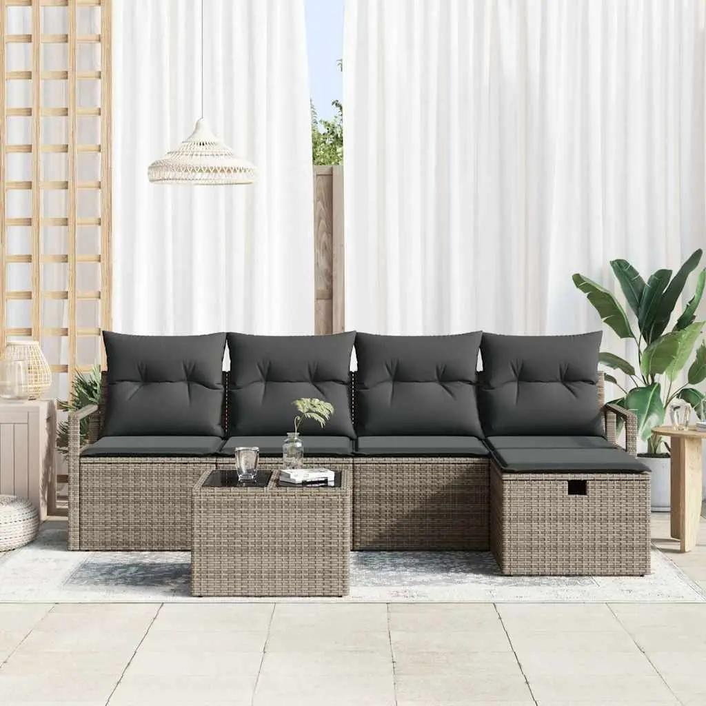 6-Piece Grey Poly Rattan Modular Outdoor Sofa Set
