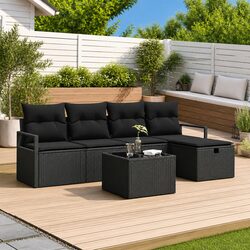 Premium 6-Piece Modular Black Rattan Sofa Set