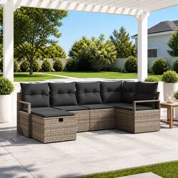 Stylish 6-Piece Modular Garden Sofa Set in Grey