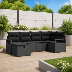 Modular Black Poly Rattan Garden Sofa Set with Cushions