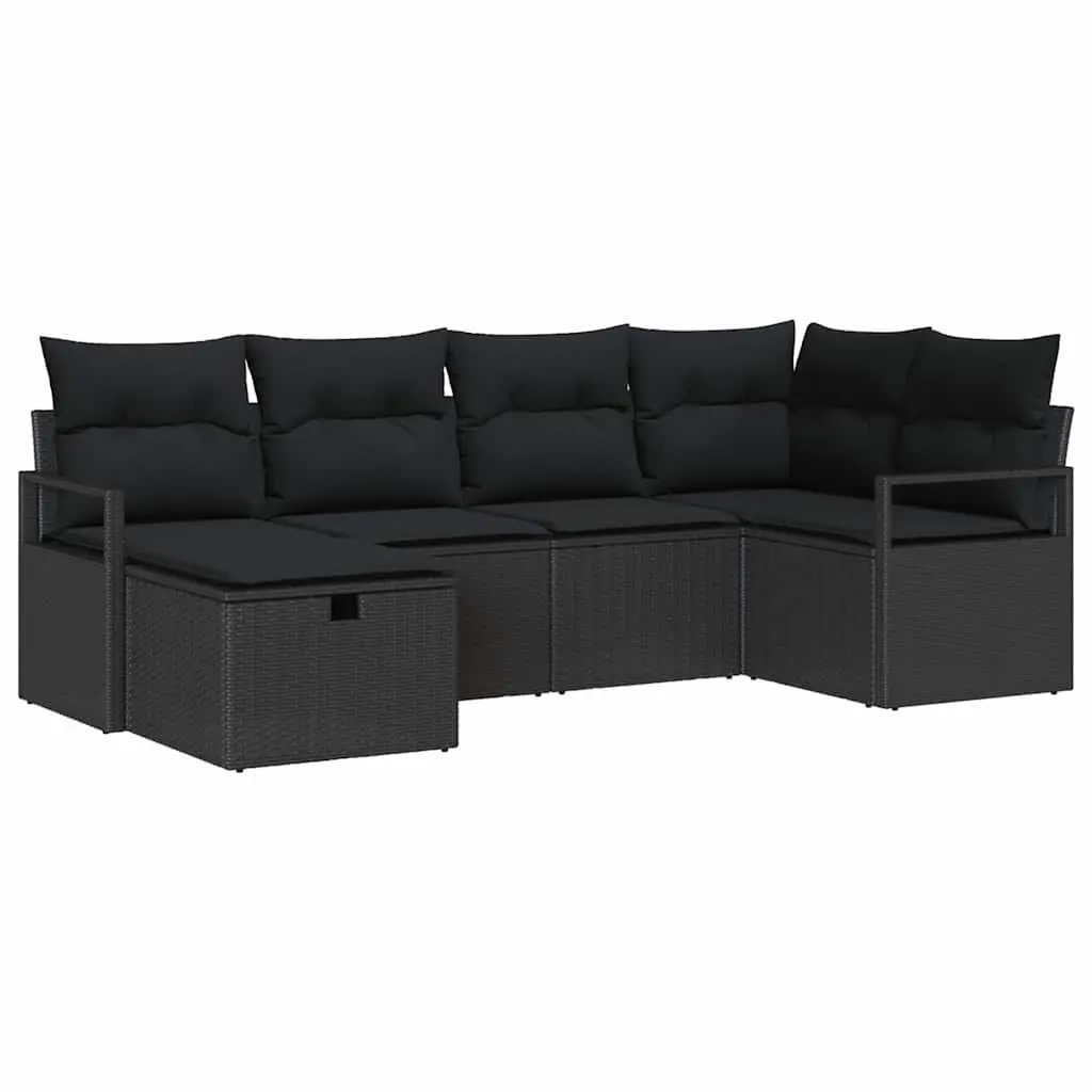 Modular Black Poly Rattan Garden Sofa Set with Cushions