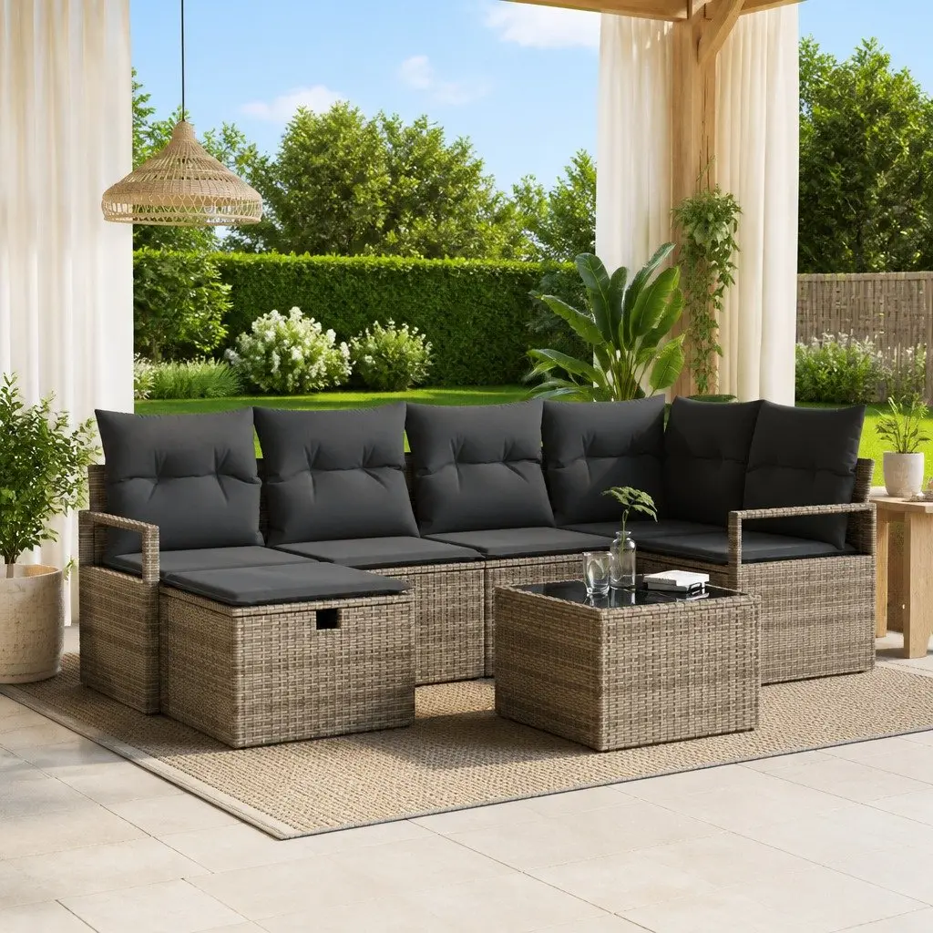 7 Piece Modular Garden Sofa Set Grey Rattan