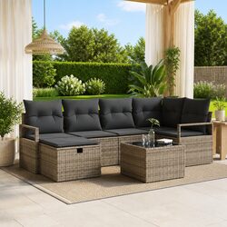 Premium 7 Piece Modular Garden Sofa Set Grey Rattan