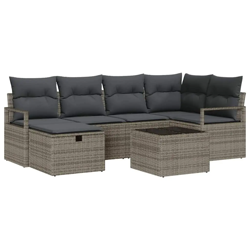 7 Piece Modular Garden Sofa Set Grey Rattan