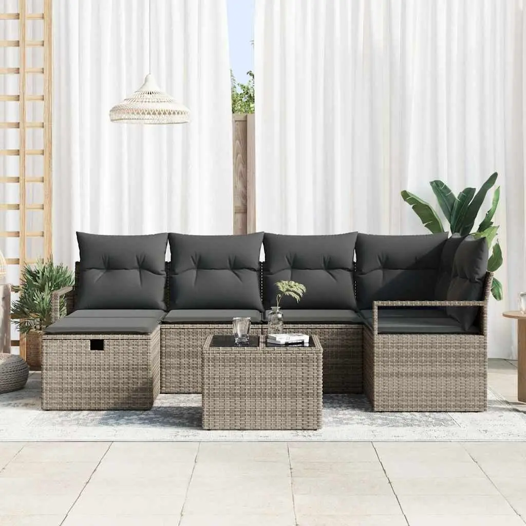 7 Piece Modular Garden Sofa Set Grey Rattan