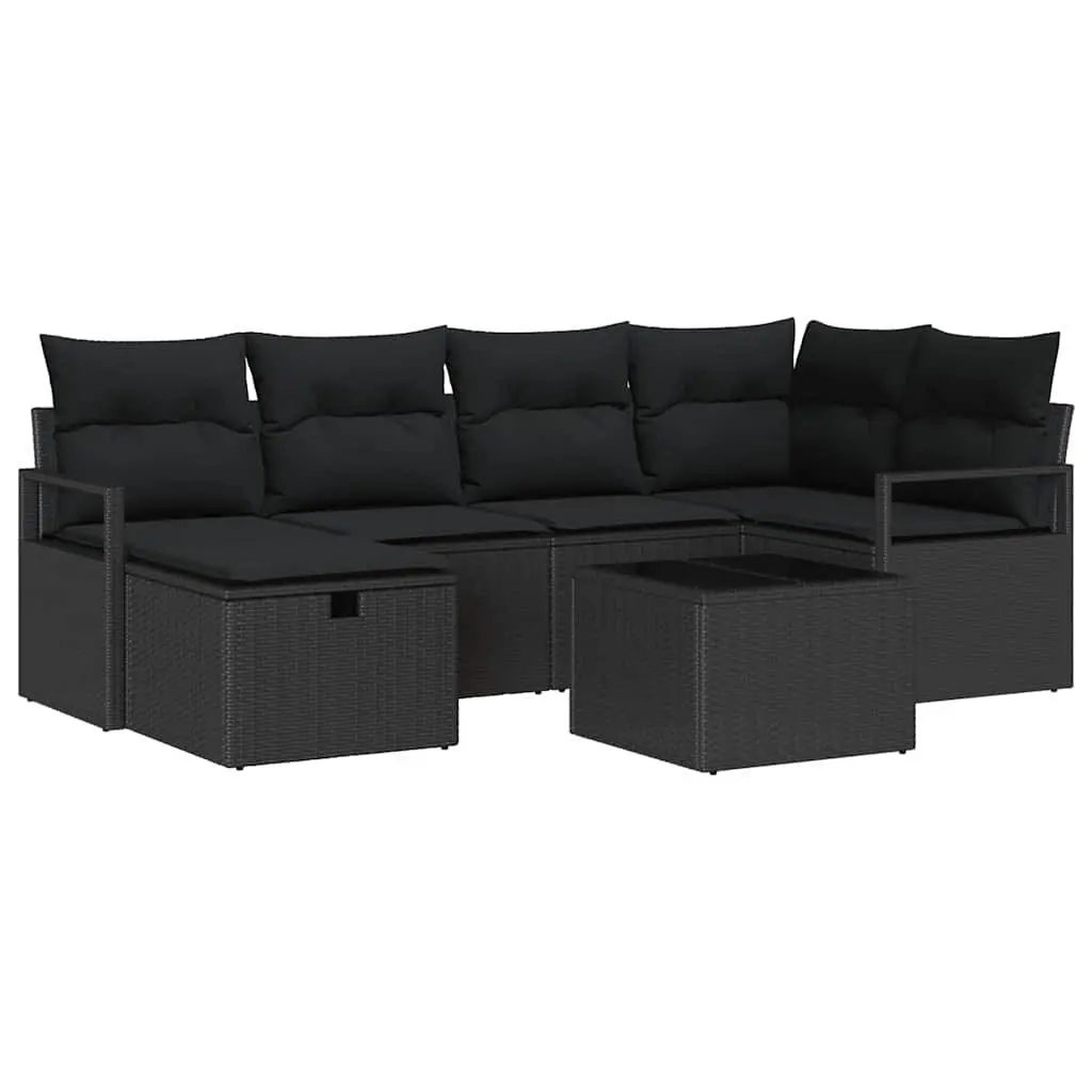 Modular Black Poly Rattan Garden Sofa Set with Cushions