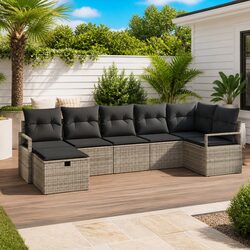 5-Piece Grey Poly Rattan Outdoor Sofa Set