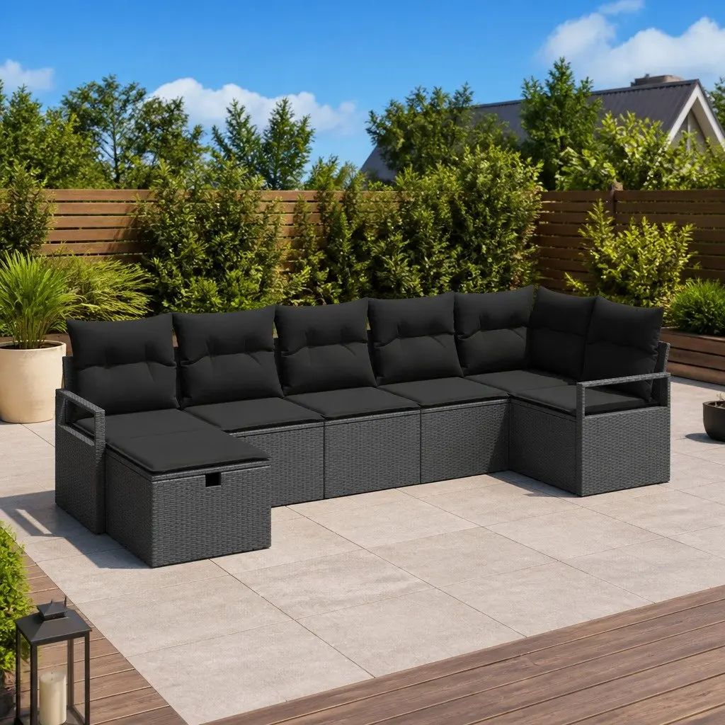 5-Piece Modular Outdoor Sofa Set in Black Rattan