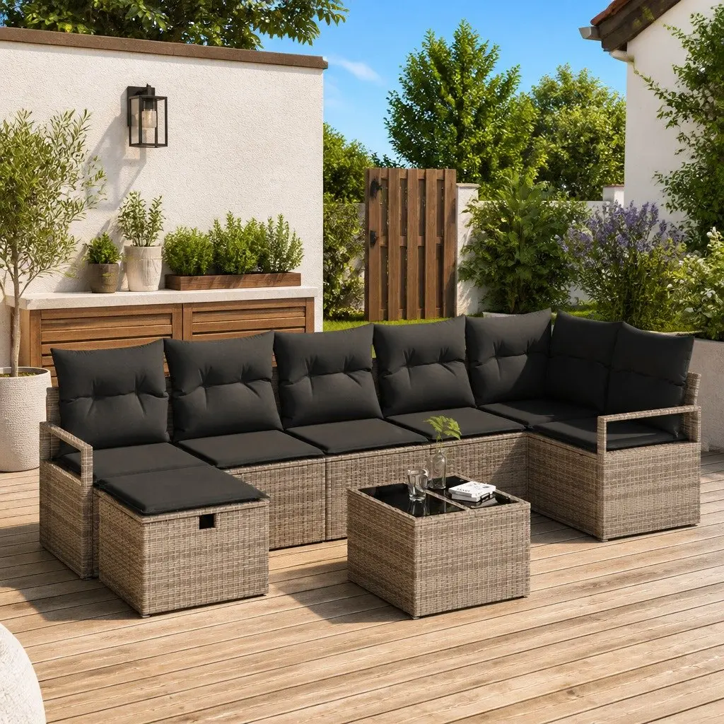 4-Piece Grey Poly Rattan Outdoor Sofa Set