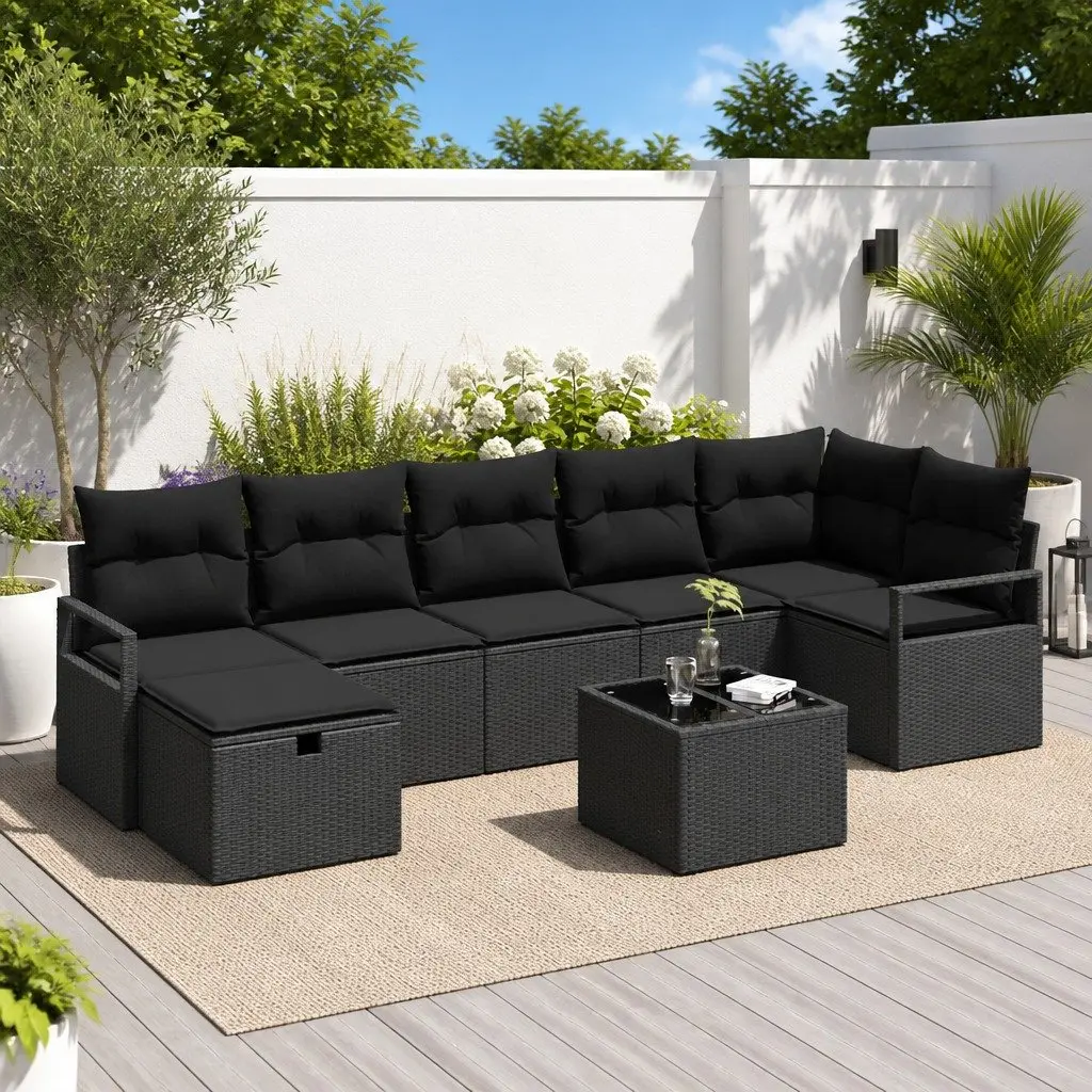 5 Piece Black Modular Outdoor Sofa Set for Gardens