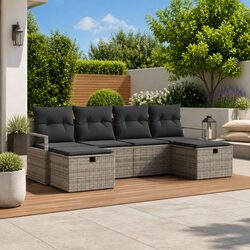 5-Piece Grey Poly Rattan Outdoor Garden Sofa Set