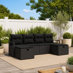 Black Modular Outdoor Lounge Sofa Set 5 Pcs