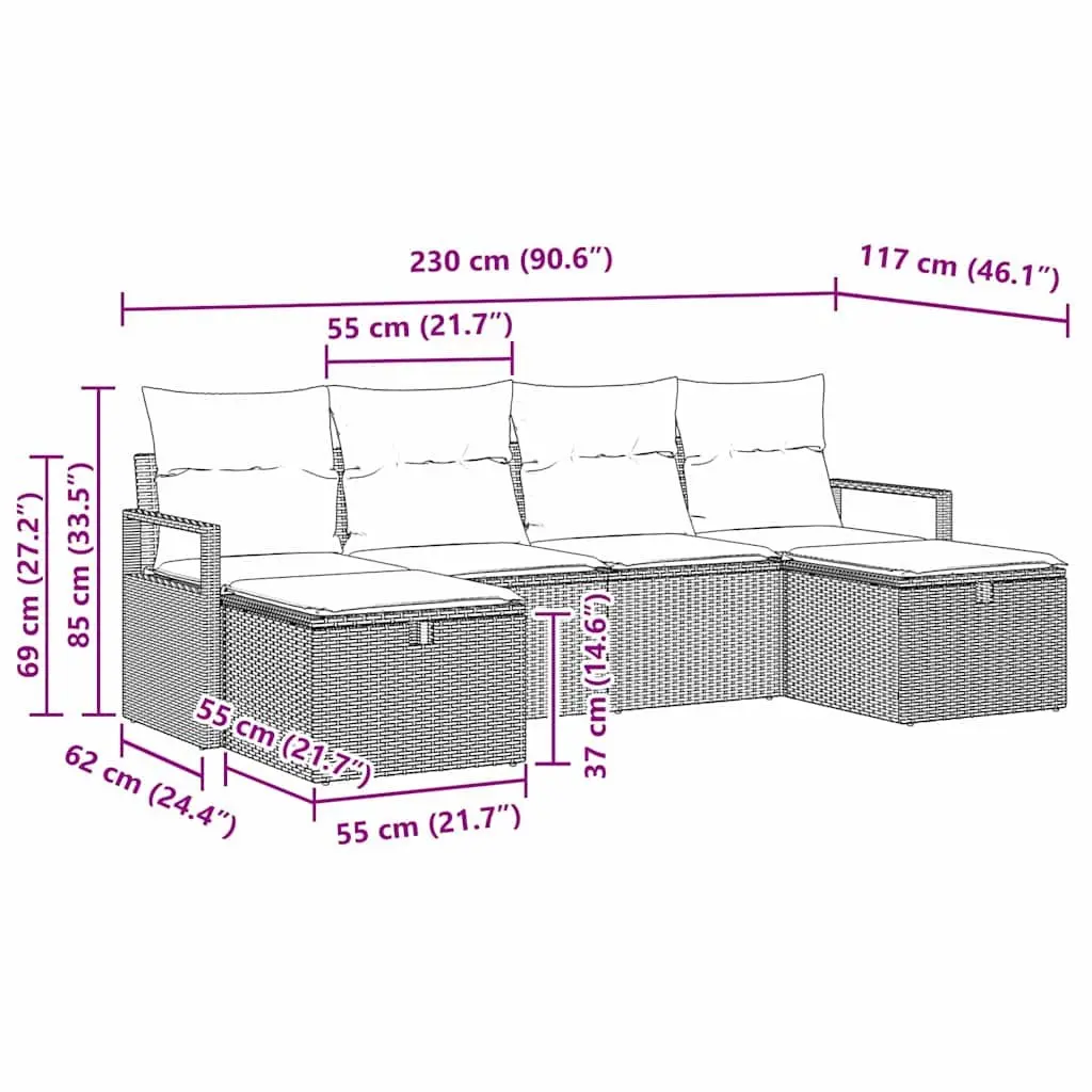 Black Modular Outdoor Lounge Sofa Set 5 Pcs