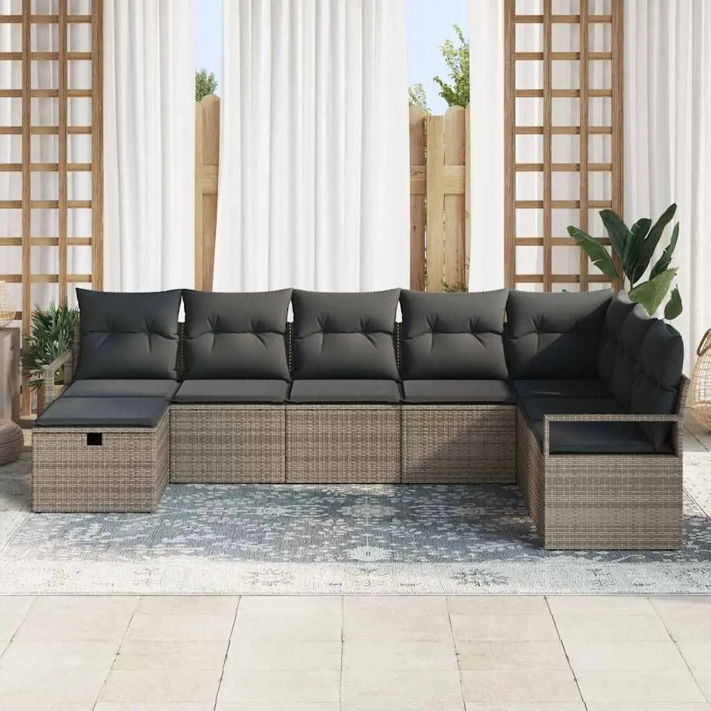 Outdoor Sofa Set Poly Rattan 5 Pieces Grey