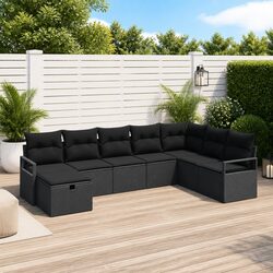 Durable 6-Piece Outdoor Garden Sofa Set in Black Rattan