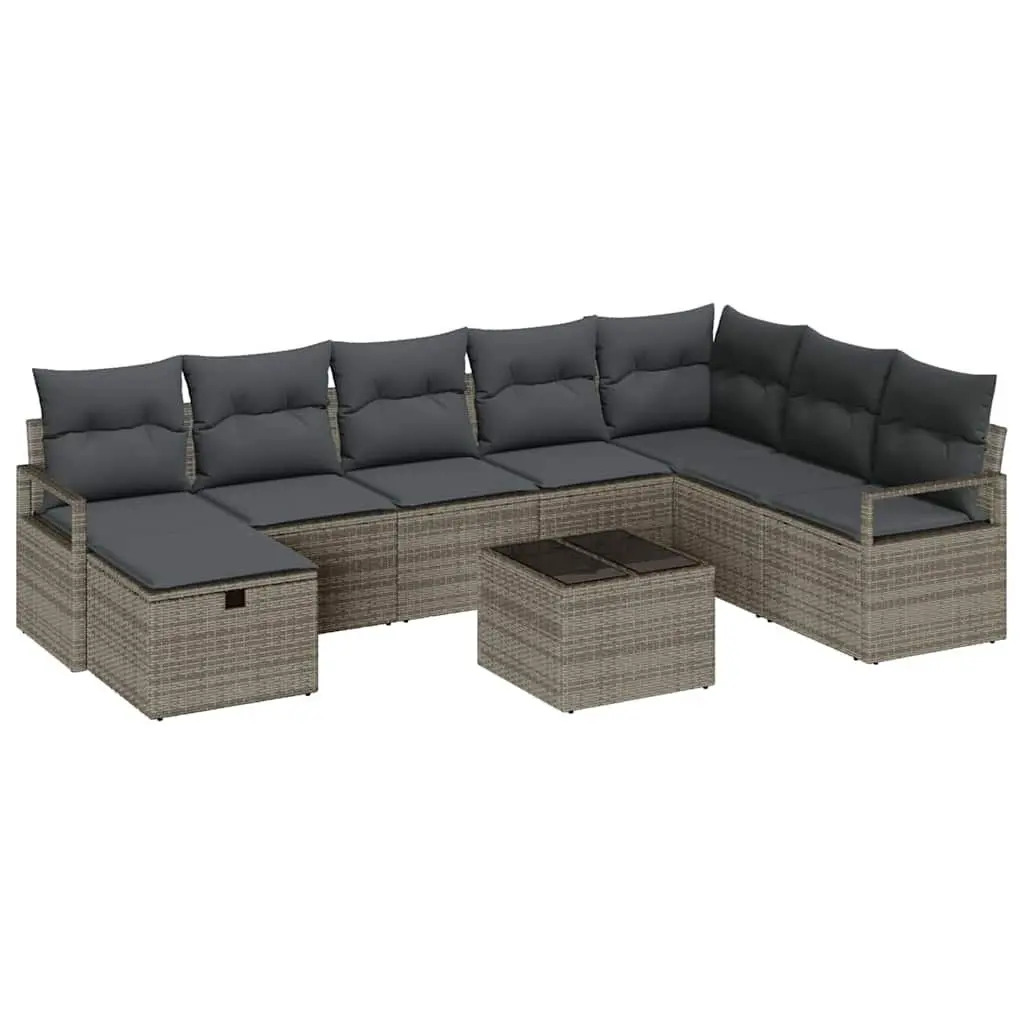 Garden Sofa Set Poly Rattan 6 Piece Grey Outdoor Furniture Patio Sectional Modular