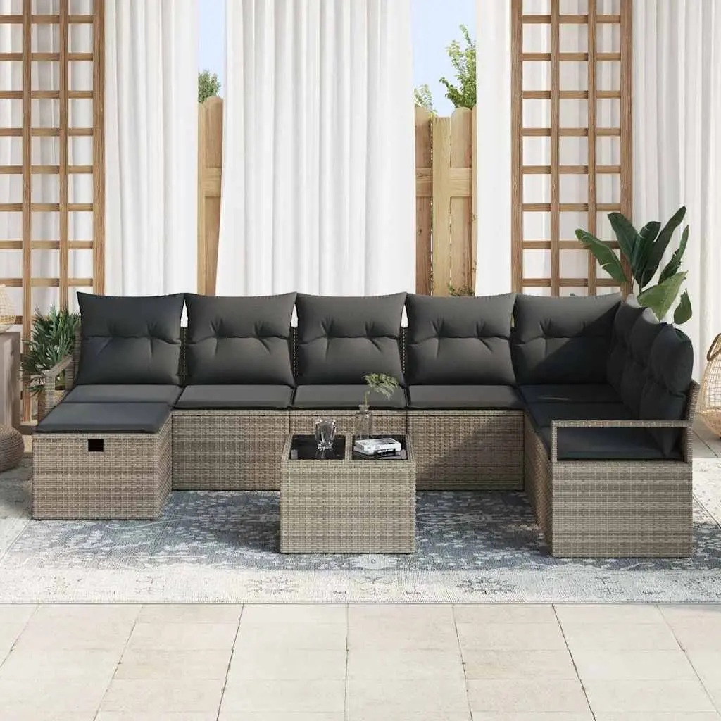 Garden Sofa Set Poly Rattan 6 Piece Grey Outdoor Furniture Patio Sectional Modular