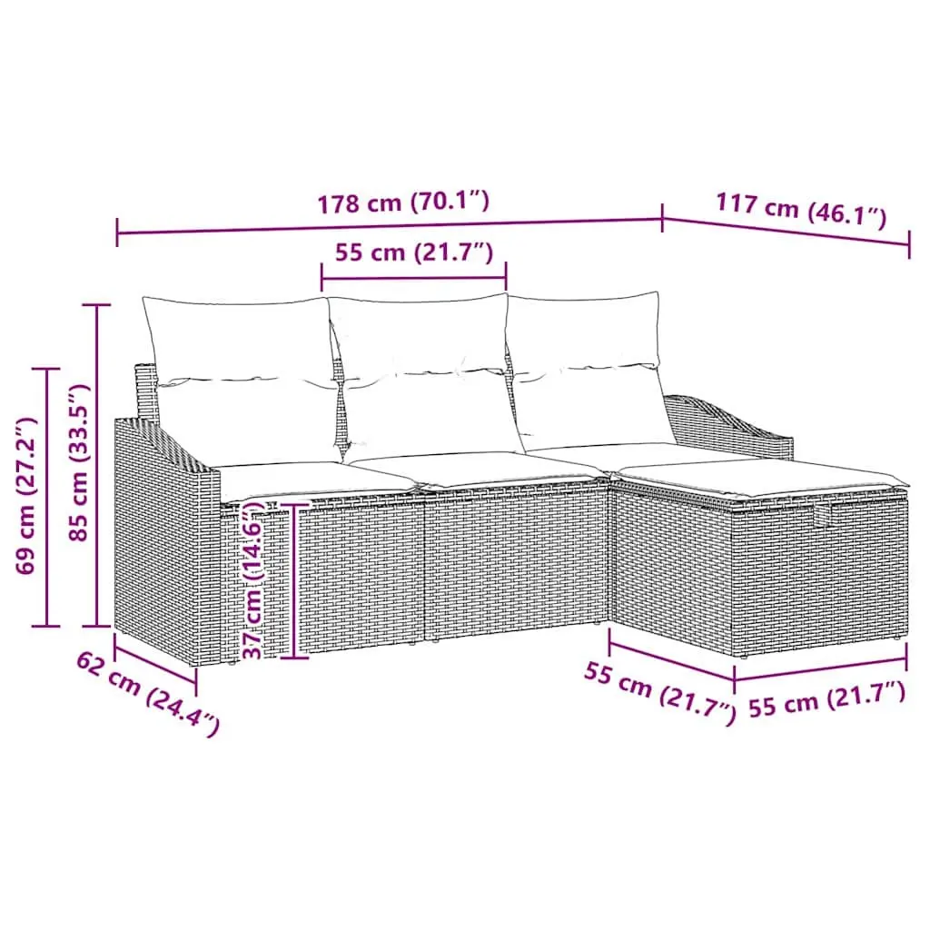 4-Piece Poly Rattan Outdoor Sofa Set