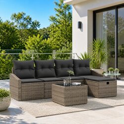 Stylish 5-Piece Grey Poly Rattan Outdoor Sofa Set