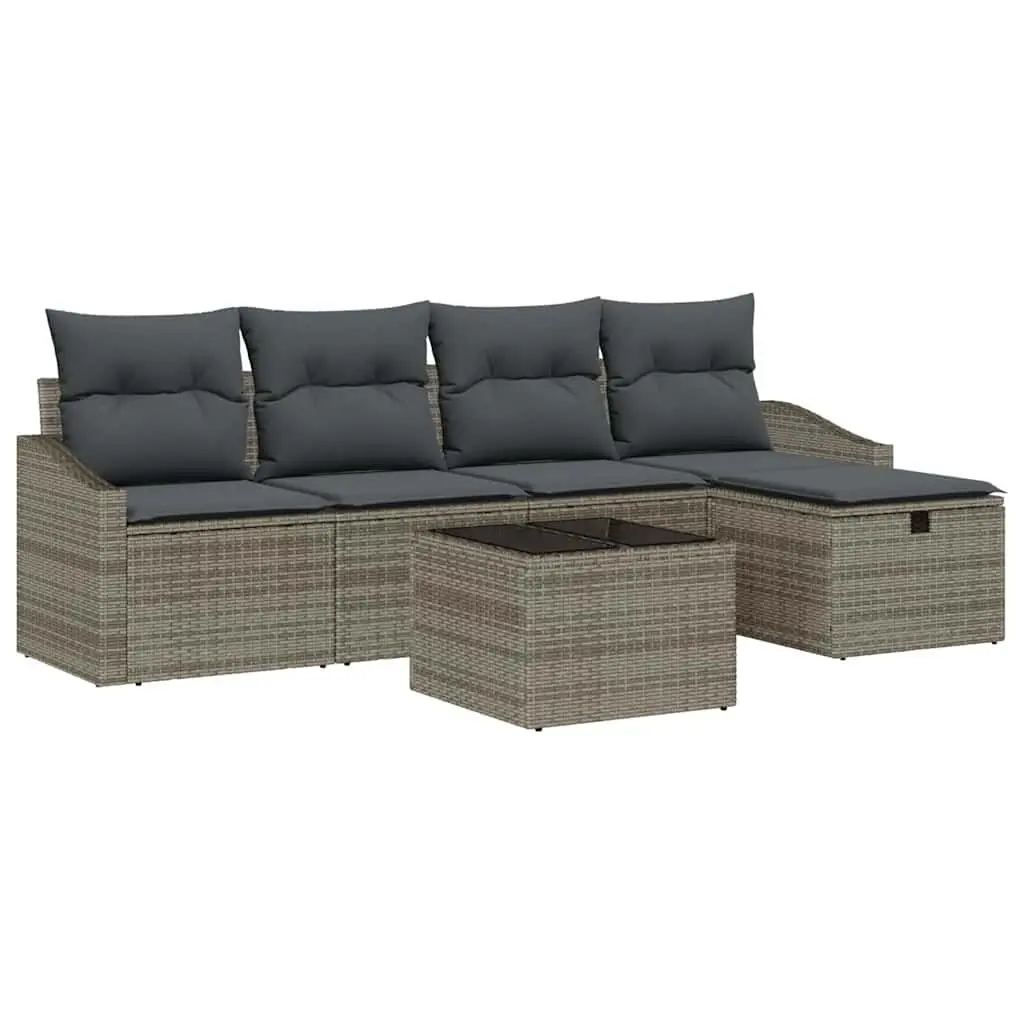 5-Piece Grey Poly Rattan Outdoor Sofa Set