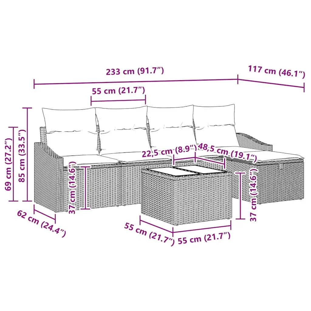 5-Piece Grey Poly Rattan Outdoor Sofa Set