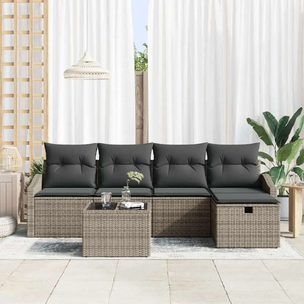 5-Piece Grey Poly Rattan Outdoor Sofa Set