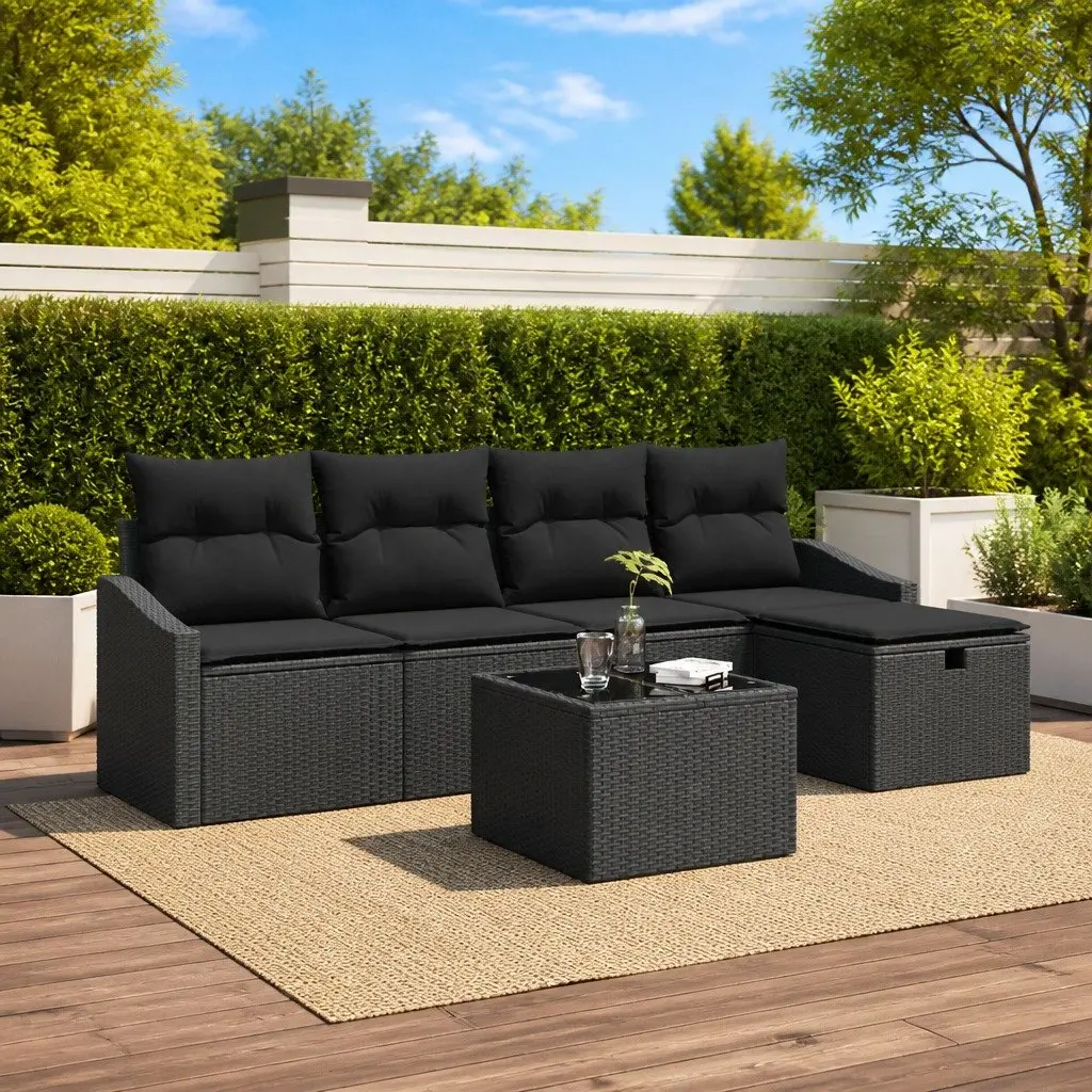 Modular 6-Piece Outdoor Sofa Set in Black