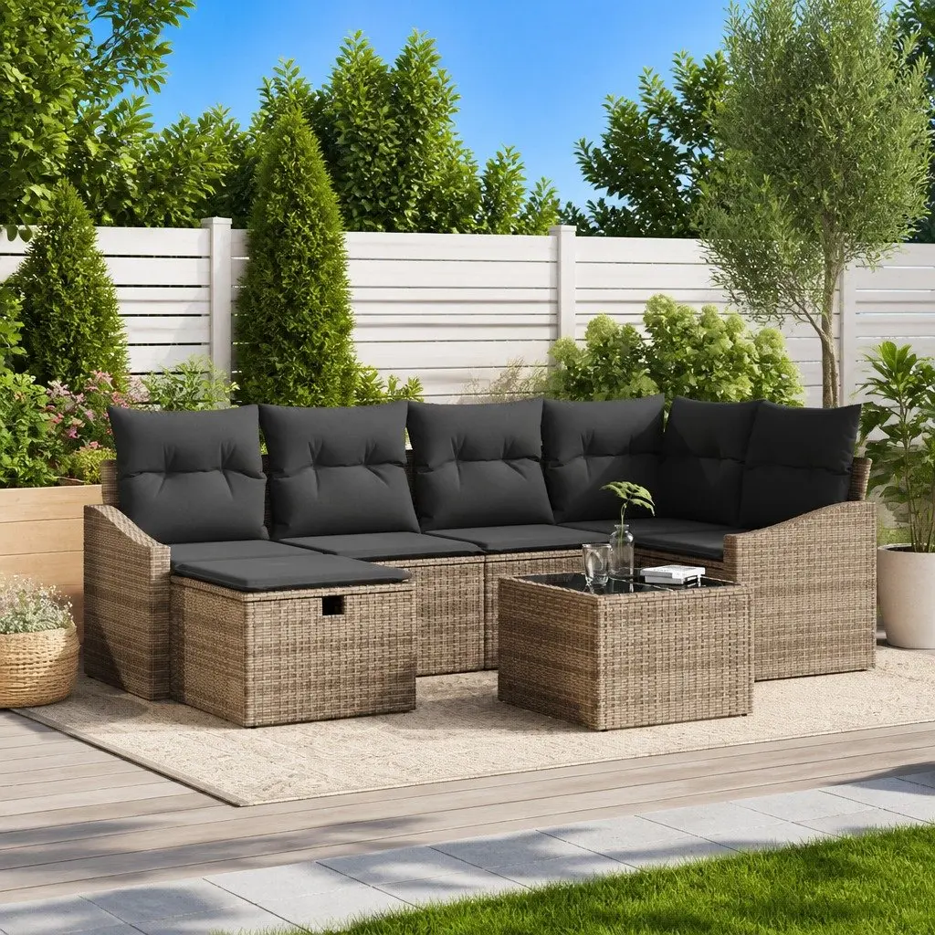 7-Piece Grey Poly Rattan Outdoor Sofa Set