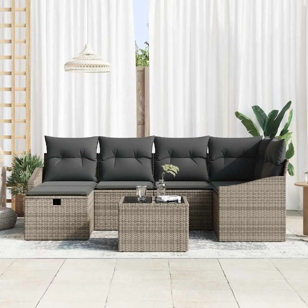 7-Piece Grey Poly Rattan Outdoor Sofa Set