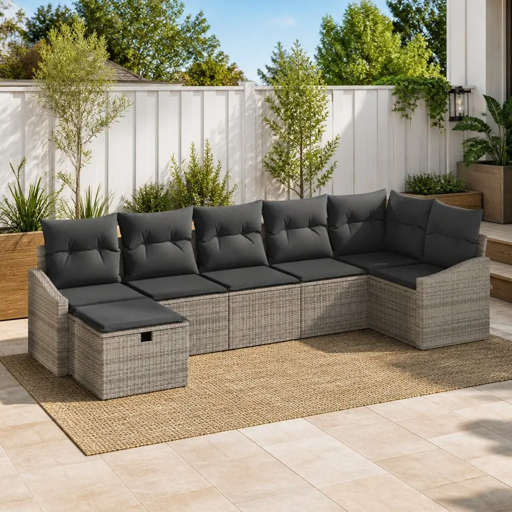 Outdoor Sofa Set Poly Rattan 8 Piece Grey Garden Patio Furniture Modular Seating