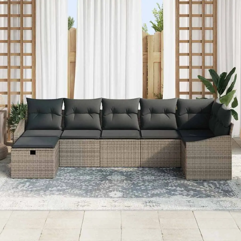 Outdoor Sofa Set Poly Rattan 8 Piece Grey Garden Patio Furniture Modular Seating