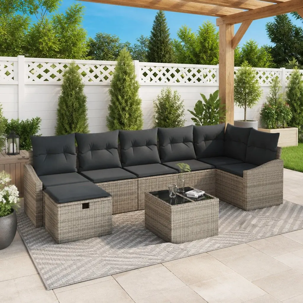 8-Piece Grey Poly Rattan Outdoor Sofa Set