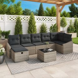 Outdoor Sofa Set 8 Pieces Grey Poly Rattan Garden Seating Modular Patio