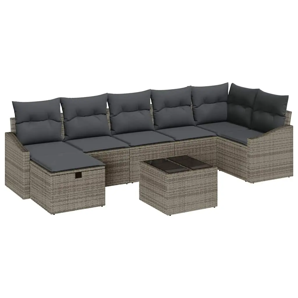 8-Piece Grey Poly Rattan Outdoor Sofa Set