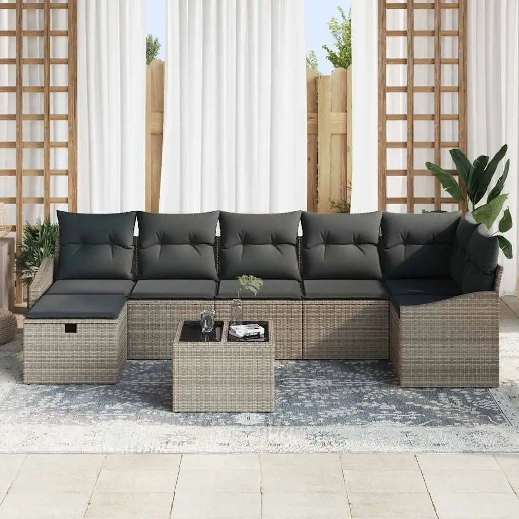 8-Piece Grey Poly Rattan Outdoor Sofa Set