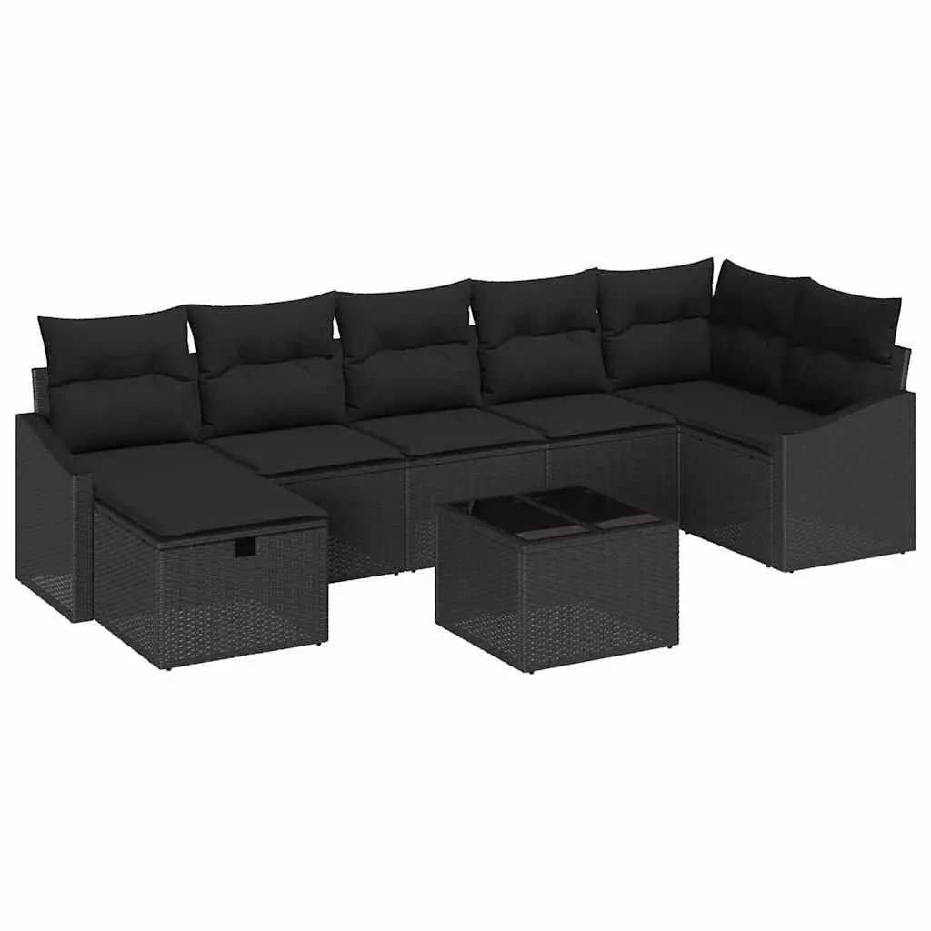 8-Piece Black Poly Rattan Outdoor Sofa Set