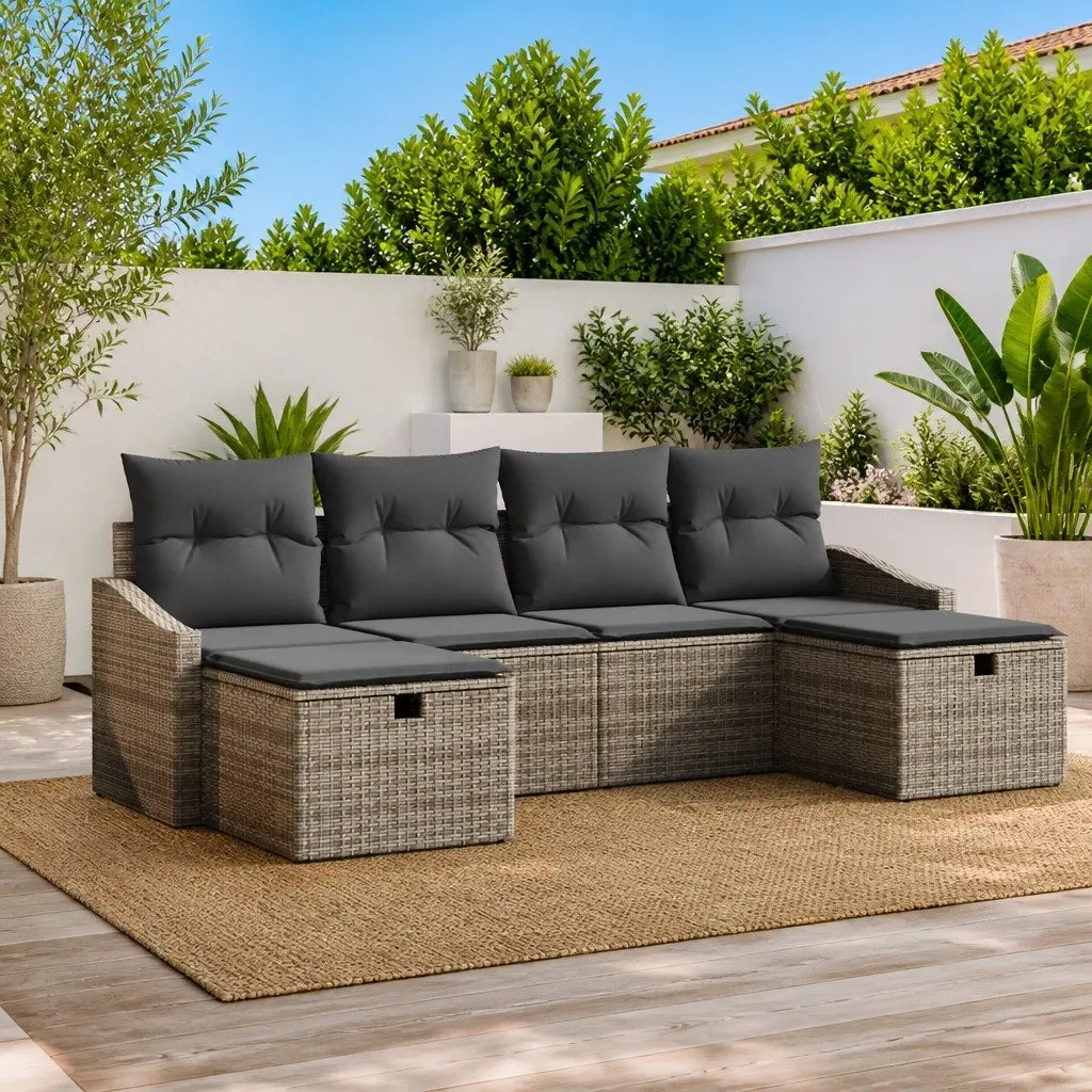 Outdoor Sofa Set Poly Rattan Modular 6 Pieces Grey