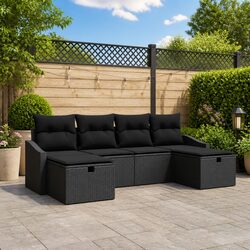 6-Piece Modular Outdoor Sofa Set with Cushions - Black