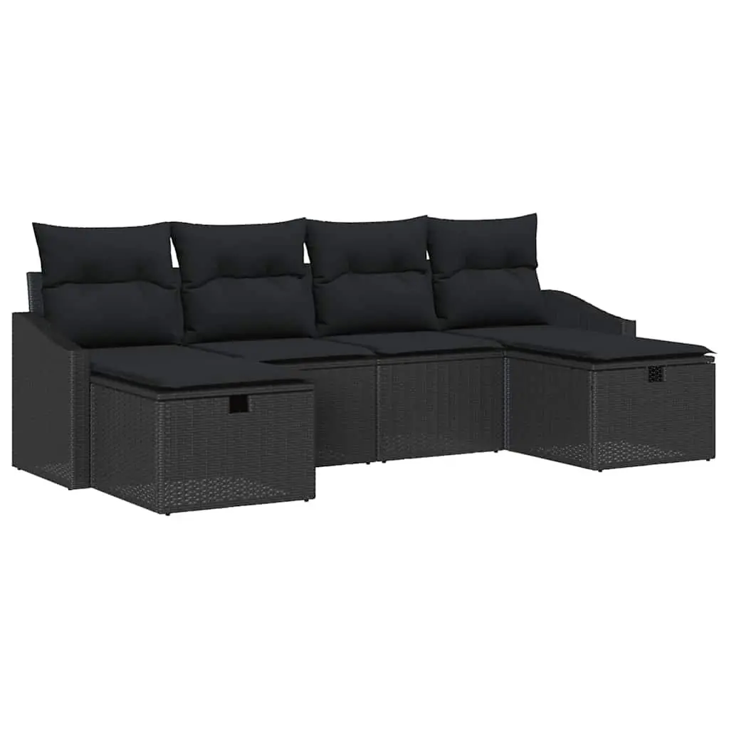 Outdoor Sofa Set 6 Piece Poly Rattan Garden Seating with Cushions Black Modular