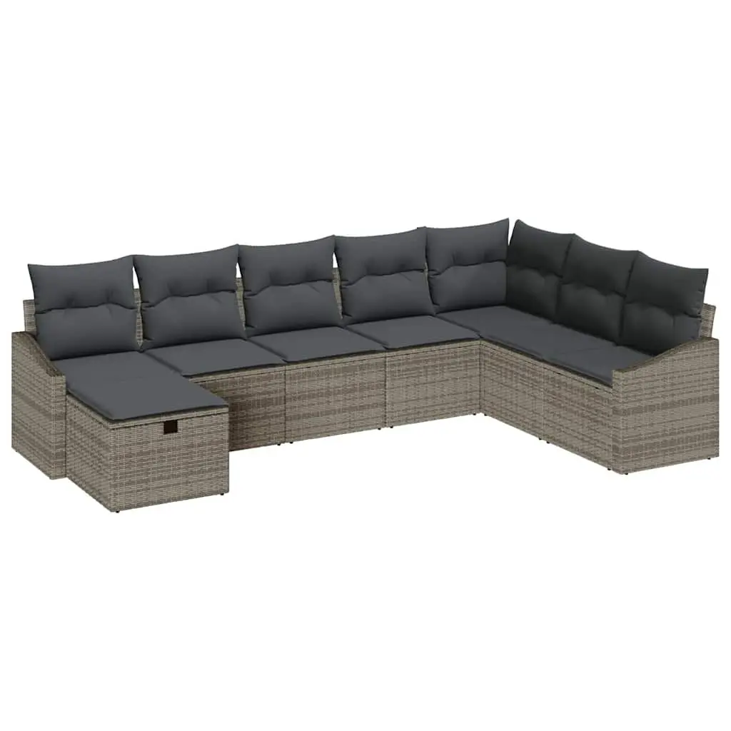 9-Piece Grey Poly Rattan Modular Outdoor Sofa Set