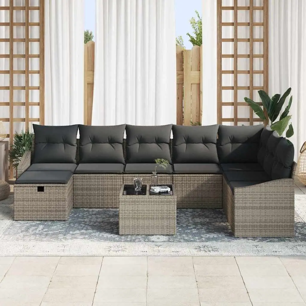 8-Piece Grey Poly Rattan Outdoor Sofa Set