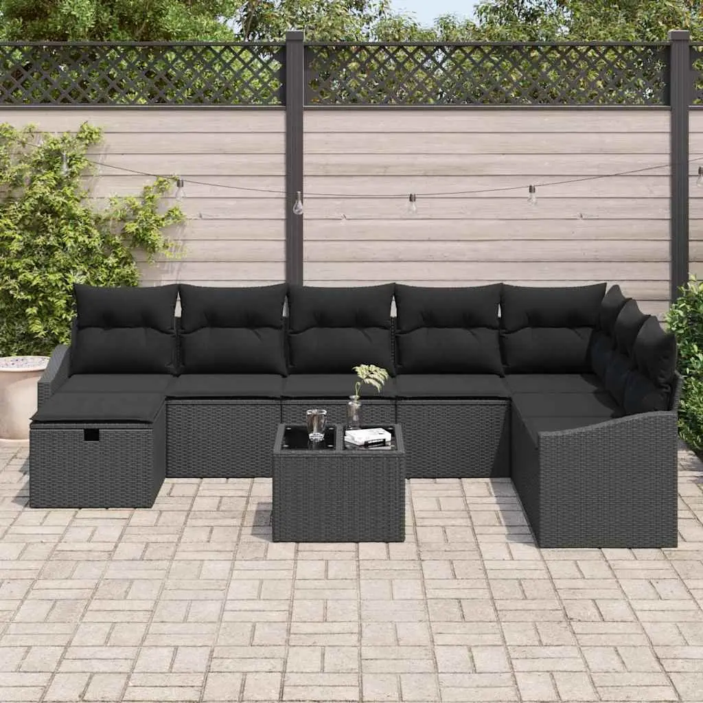Outdoor Sofa Set Poly Rattan 8 Piece Black Garden Patio Furniture