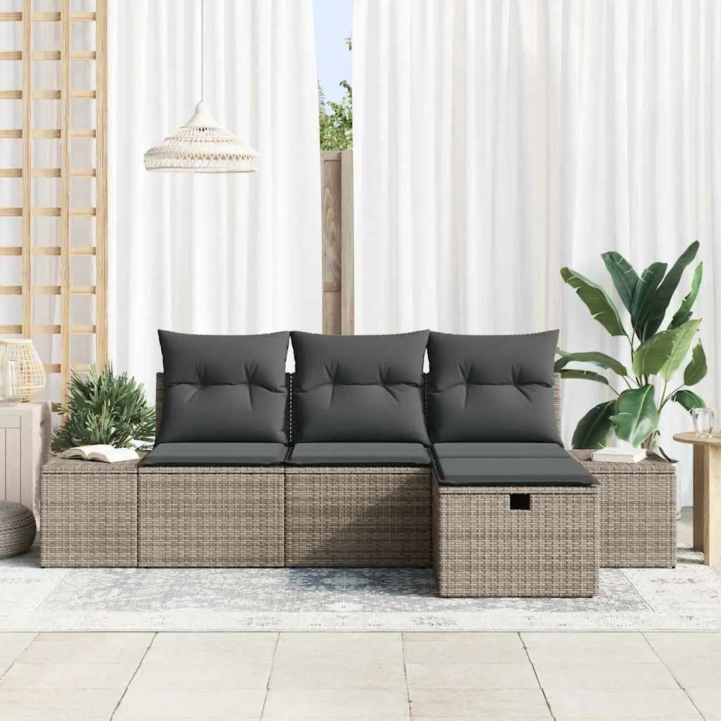 Outdoor Sofa Set 4 Pcs Grey Poly Rattan Garden Furniture Modular Seating