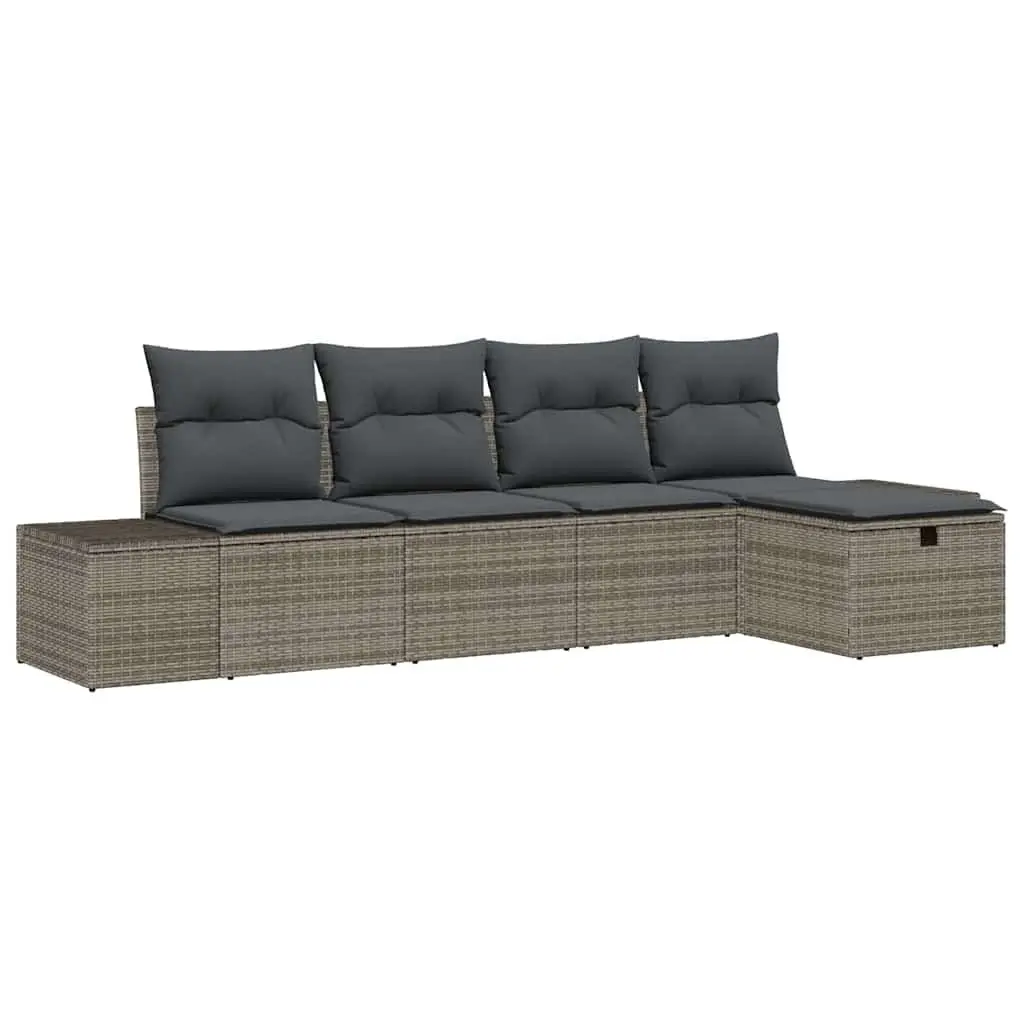 Outdoor Sofa Set 5 Pcs Grey Poly Rattan Garden Patio Furniture Modular Seating